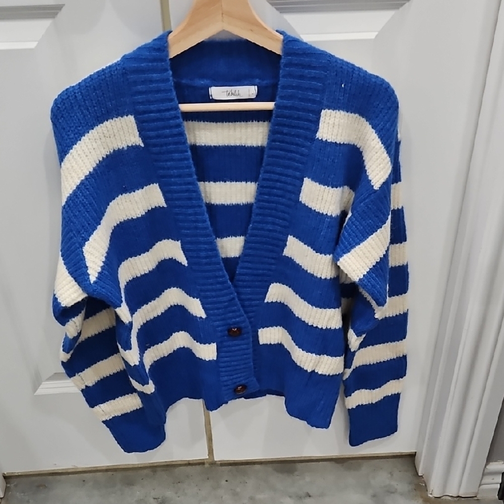 TALULAH Blue and Cream Striped Cardigan